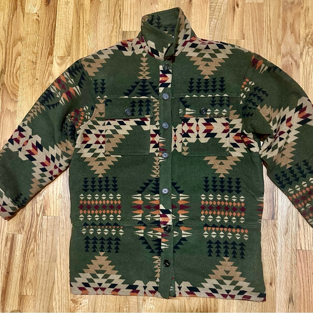 Native Patterned  shirt-Jacket with Button Closure